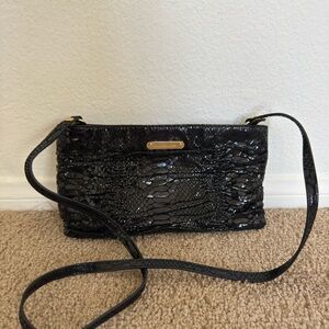 Michael Michael Kors Small Black Leather Snakeskin Patent Crossbody Purse Bag